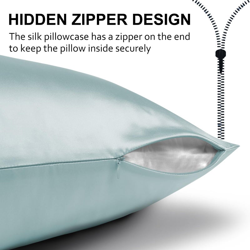 Ravmix Silk Pillow Cases with Zipper, 21momme Mulberry Silk Pillowcase for Hair Skin Health, Soft Smooth Breathable Cool Pillow Cover for Beauty Sleep with Gift Box 1PC(Queen 20"x30", Aqua Green) - Image 5
